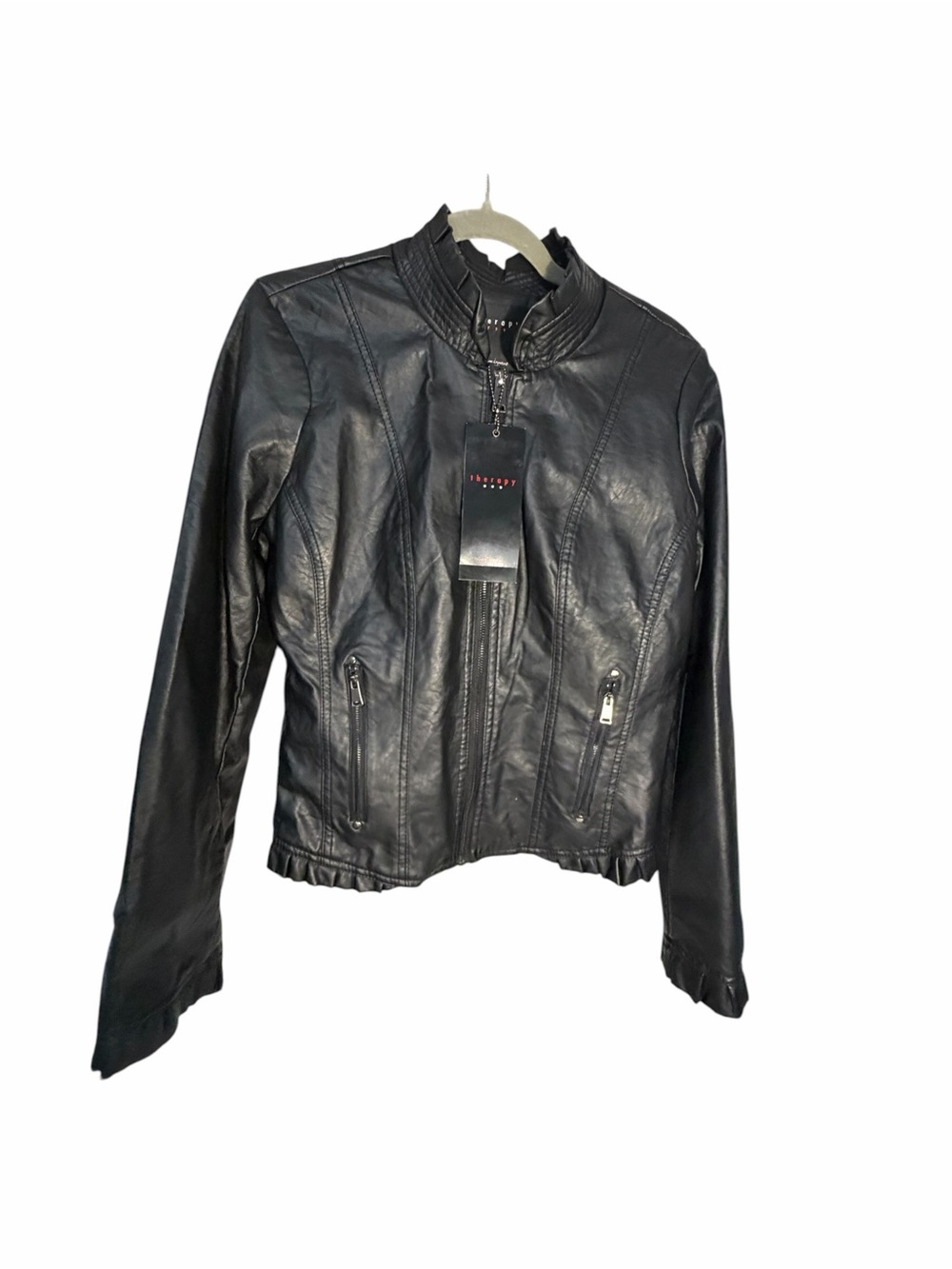 therapy Black Faux Leather Bomber Jacket